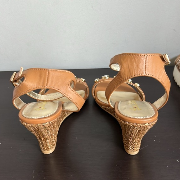 Lilly Pulitzer Natasha Wedge Shoe Leather Auburn Tan Crystal Embellished 7 NEW - Picture 11 of 15
